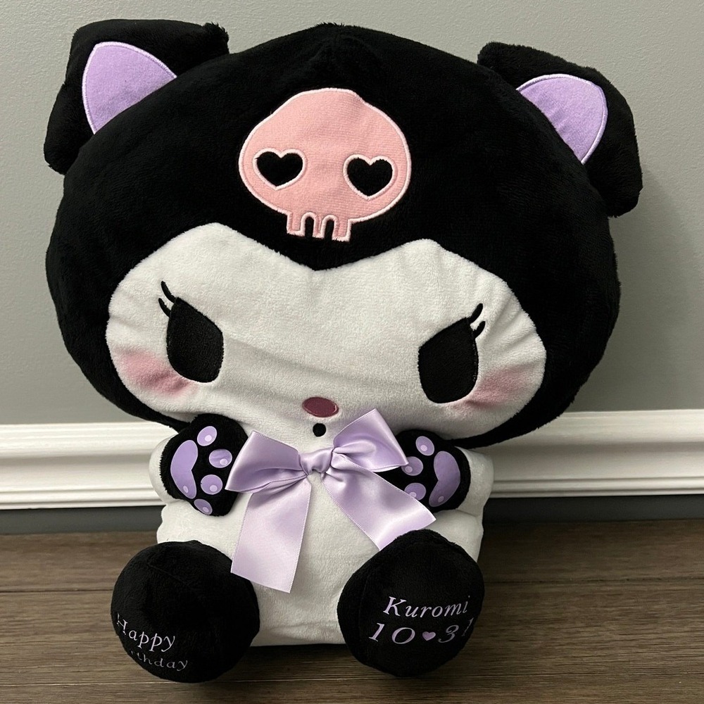 Sanrio Kuromi Happy Birthday 10-31 Black White Plush Lavender Bow